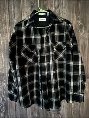 Black & White Plaid Flannel Shirt Jacket